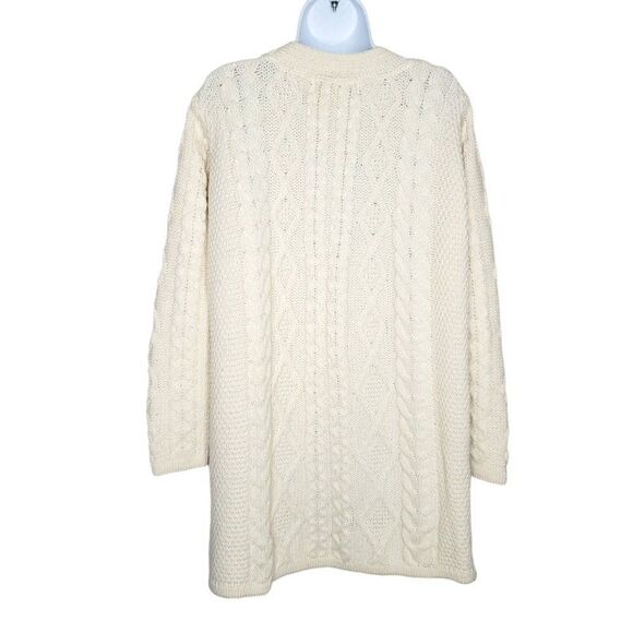 Aran Crafts Merino Wool Knit Cardigan Duster Long Sweater L Ireland Cream Ivory - Picture 4 of 6